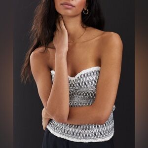 NWT Anthropologie smocked crop top‎ XL sweetheart romantic black white stretchy